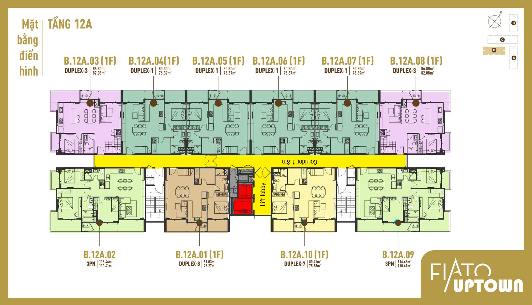 Mặt bằng Duplex tầng 12A Block B