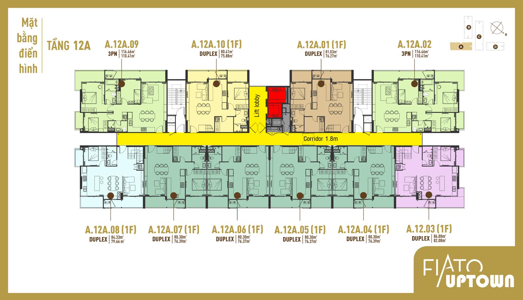 Mặt bằng Duplex tầng 12A Block A Fiato Uptown