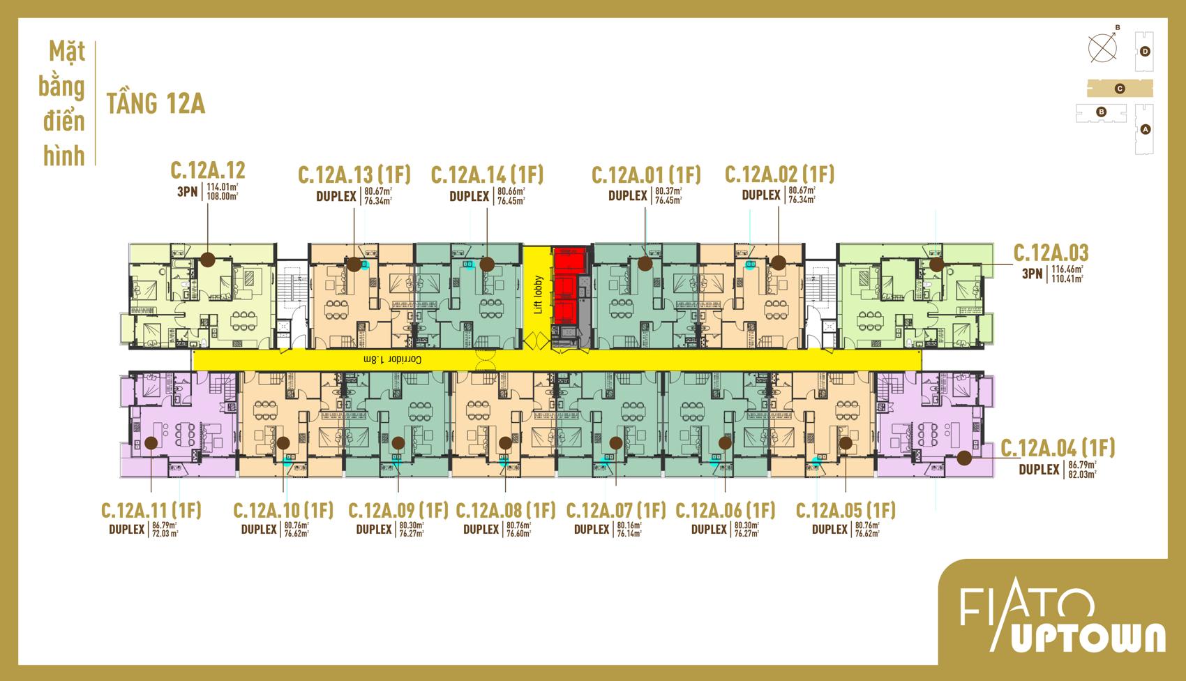 Mặt bằng Duplex tầng 12A Block C