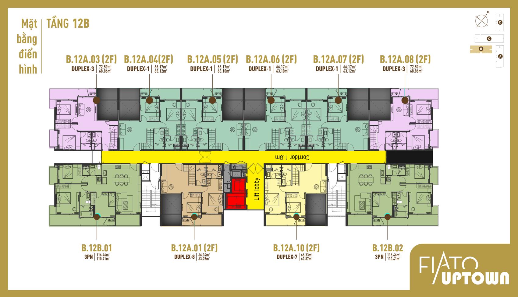 Mặt bằng Duplex tầng 12B Block B Fiato Uptown