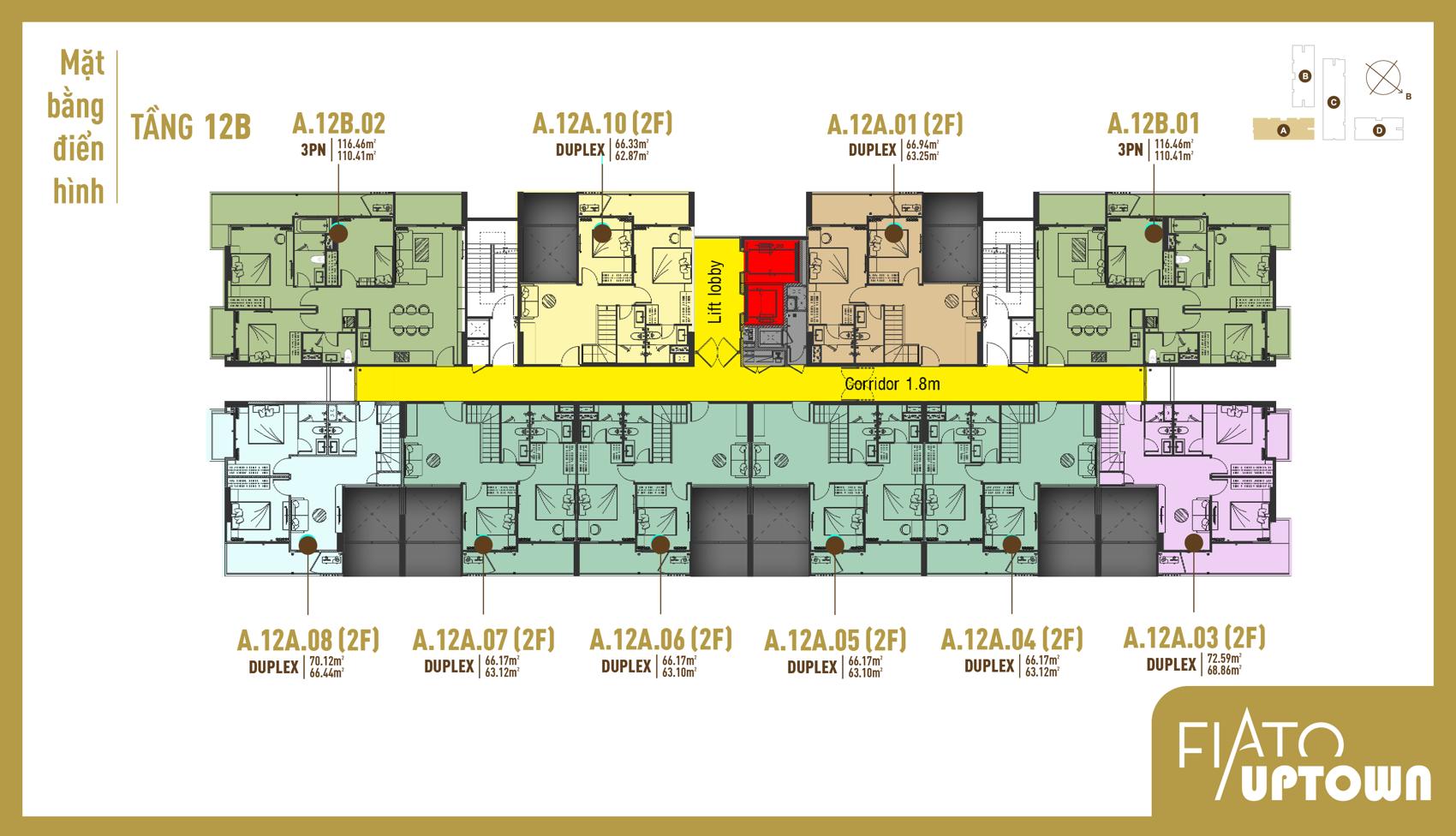 Mặt bằng Duplex tầng 12B Block A Fiato Uptown