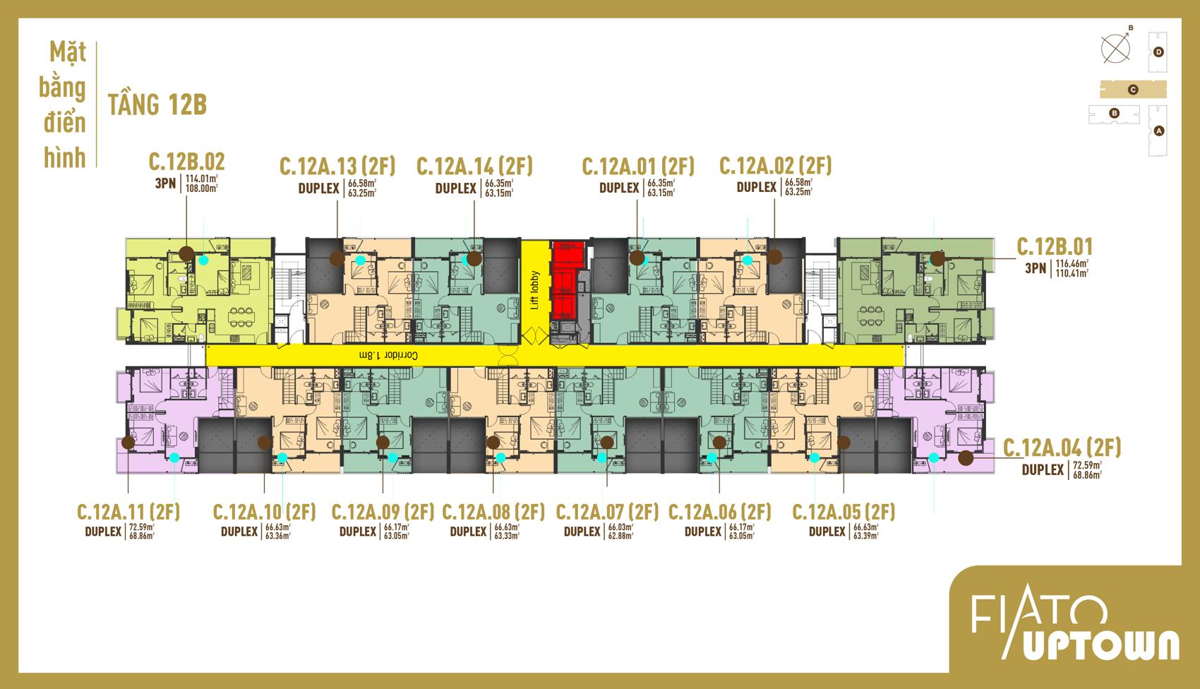 Mặt bằng Duplex tầng 12B Block C