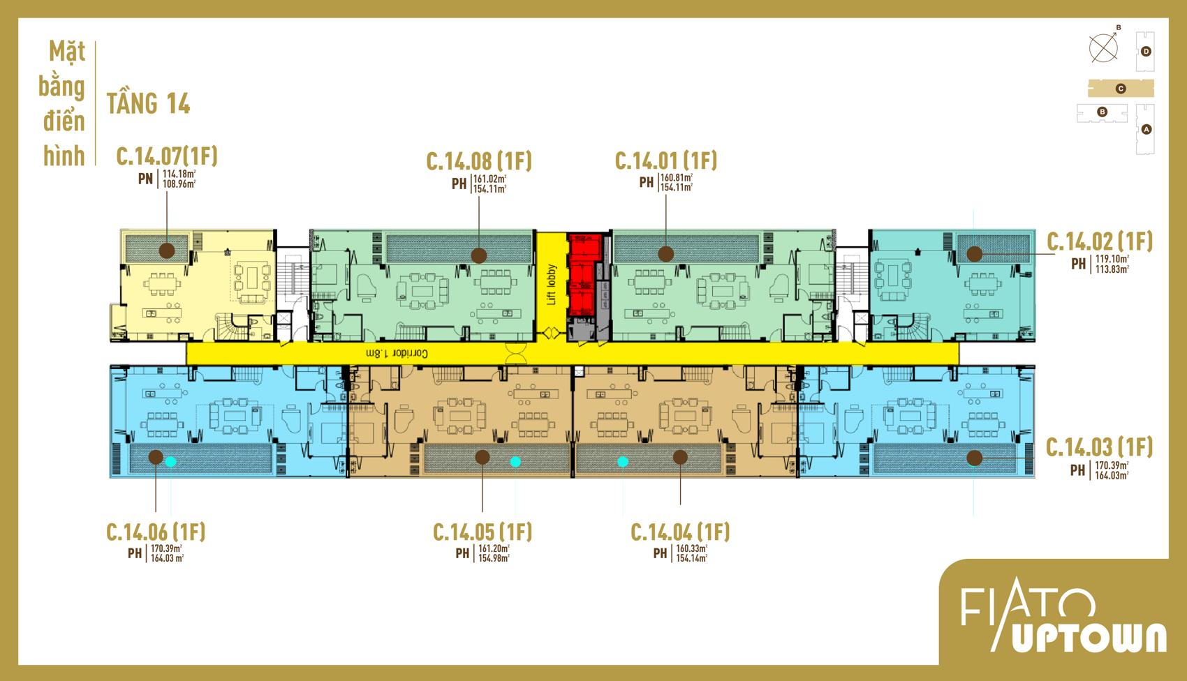 Mặt bằng Penthouse tầng 14 Block C