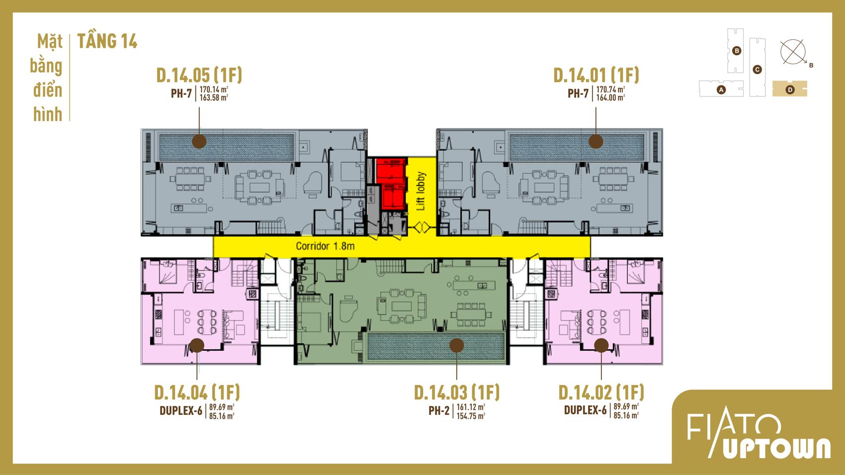 Mặt bằng Penthouse tầng 14 block D