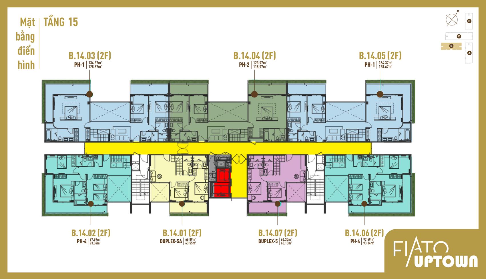 Mặt bằng Penthouse tầng 15 Block B Fiato Uptown
