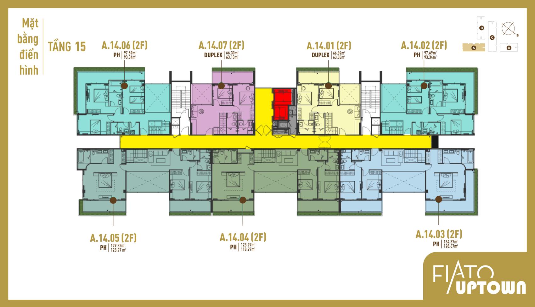 Mặt bằng Penthouse tầng 15 Block A Fiato Uptown
