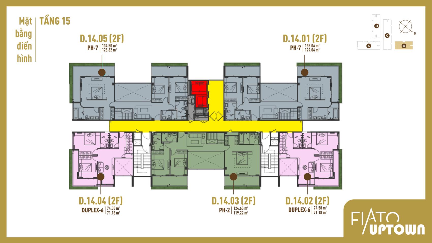 Mặt bằng Penthouse tầng 15 block D