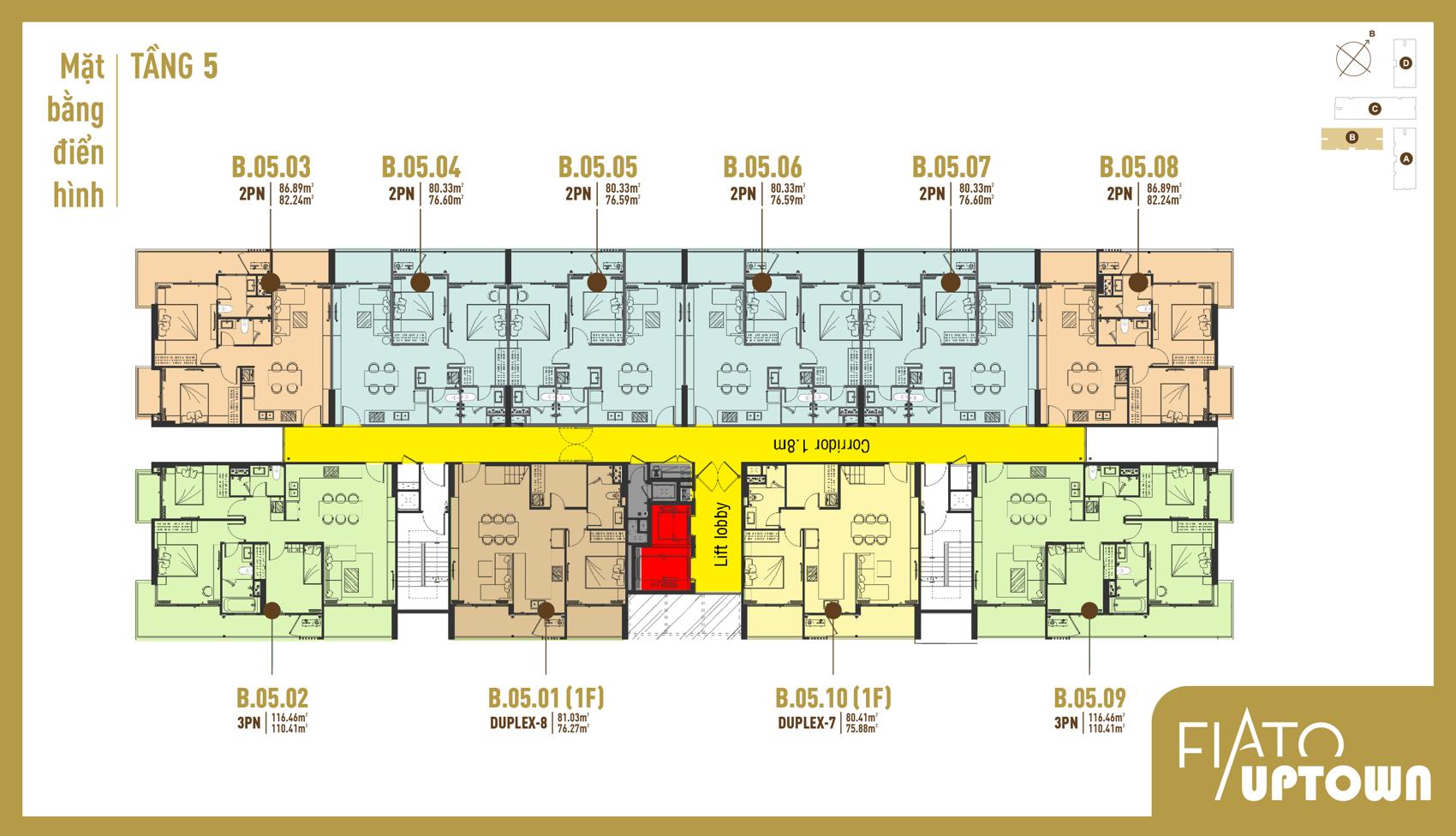 Mặt bằng Duplex tầng 5 & 6 Block B Fiato Uptown