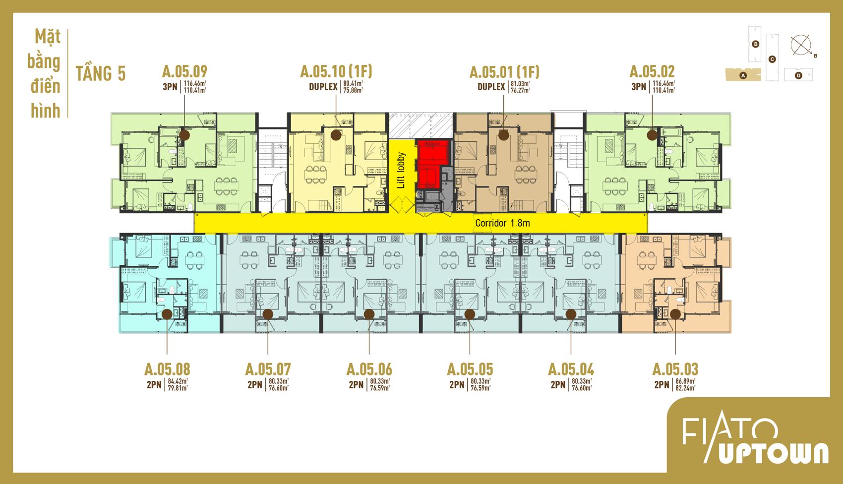 Mặt bằng Duplex tầng 5 & 6 Block A Fiato Uptown