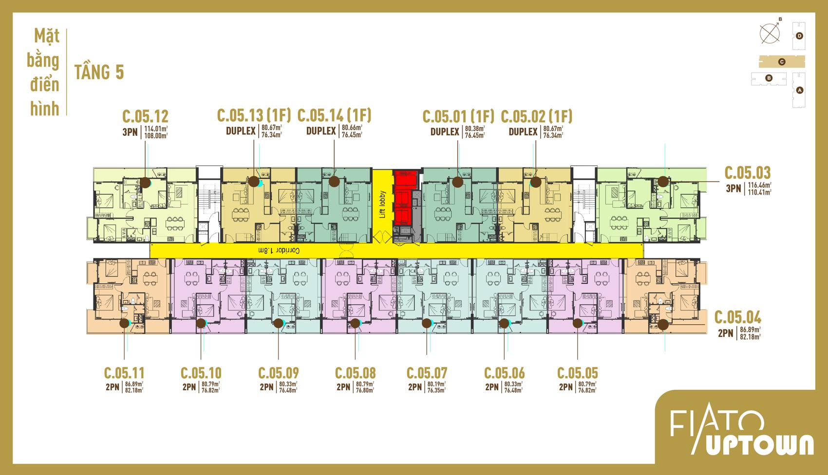 Mặt bằng Duplex tầng 5 Block C