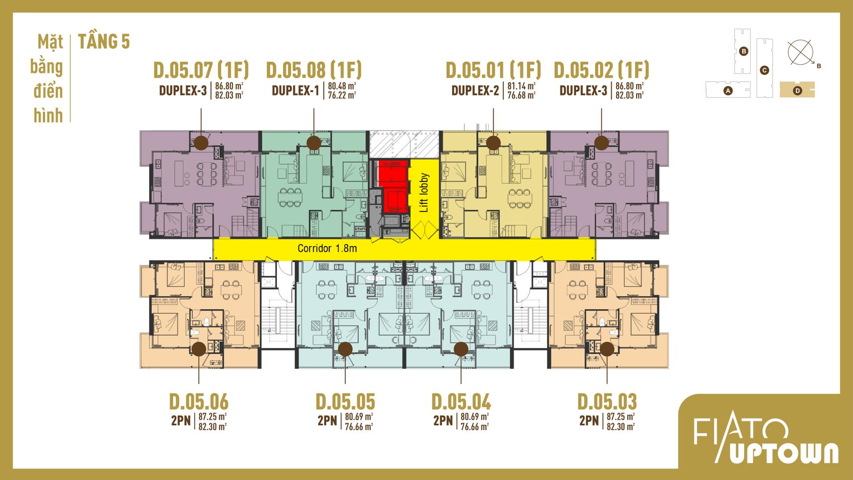 Mặt bằng Duplex tầng 5 block D