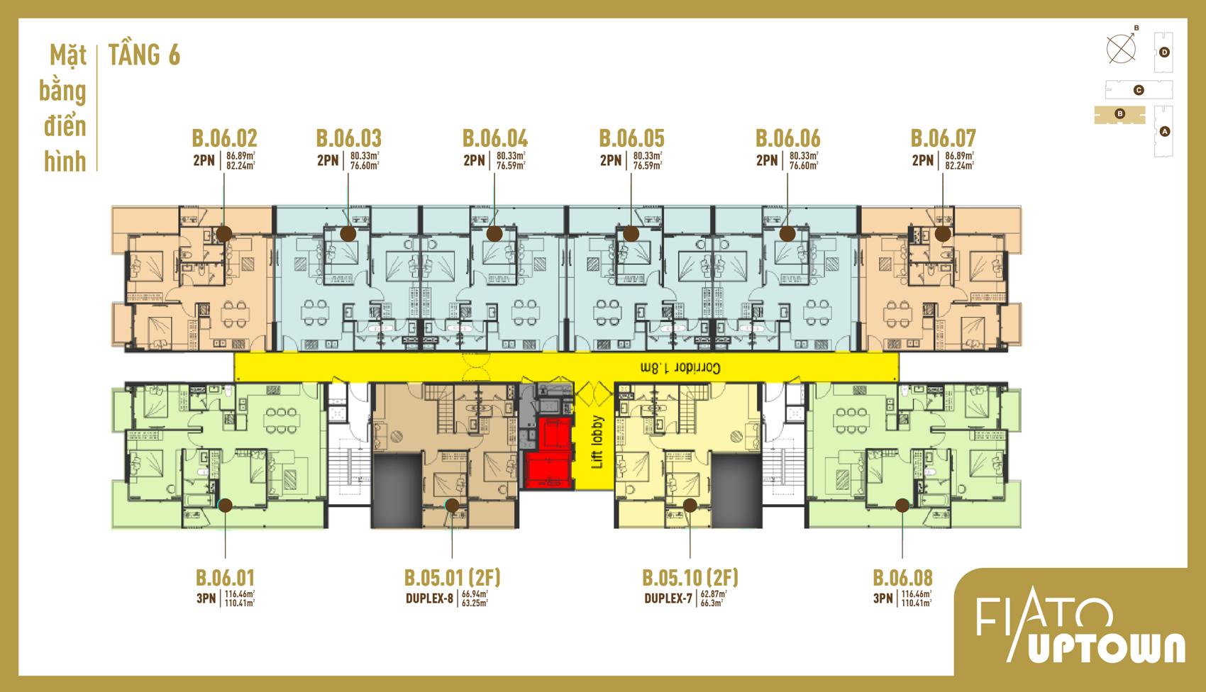Mặt bằng Duplex tầng 5 & 6 Block B Fiato Uptown