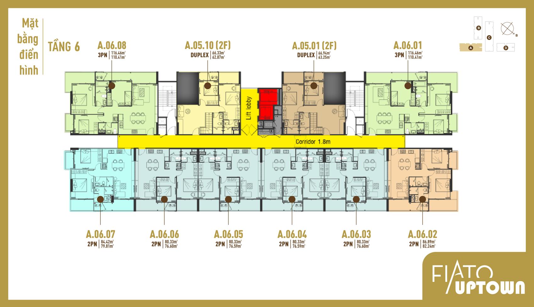 Mặt bằng Duplex tầng 5 & 6 Block A Fiato Uptown