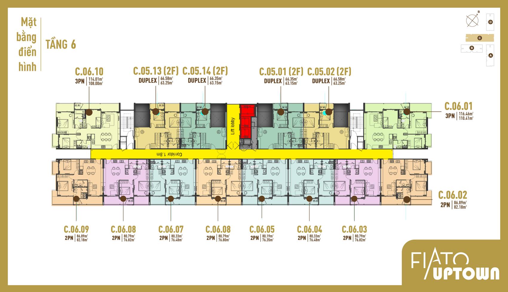 Mặt bằng Duplex tầng 6 Block C