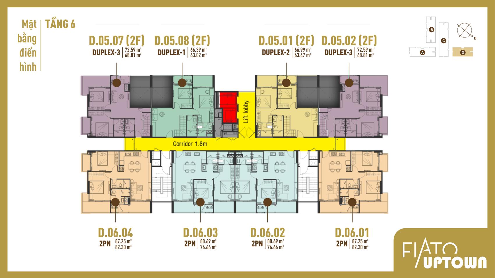 Mặt bằng Duplex tầng 6 block D