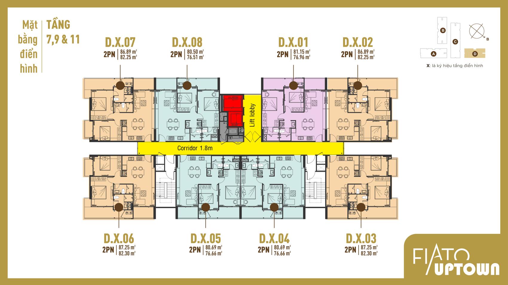 Mặt bằng tầng 7,9,11 Block D