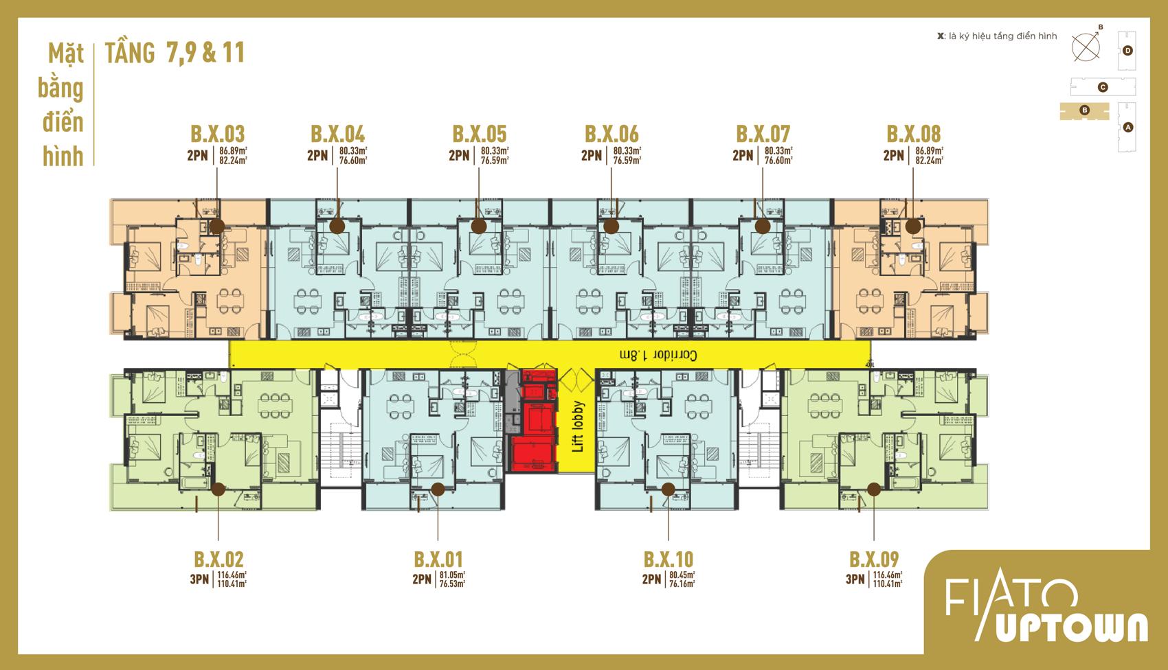 Mặt bằng tầng 7,9,11 Block B