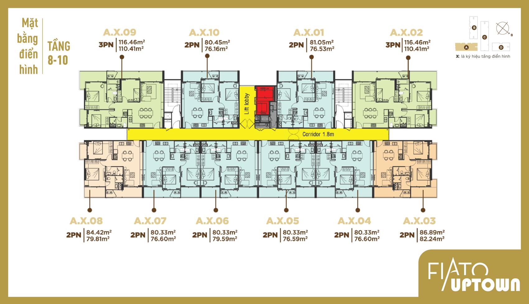 Mặt bằng tầng 8-10 Block A