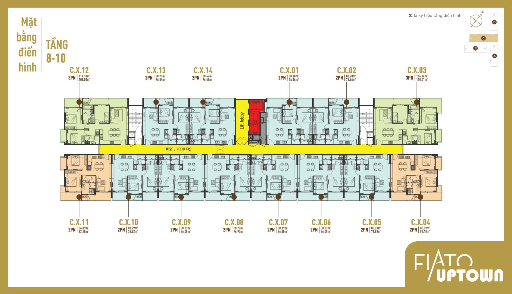 Mặt bằng tầng 8-10 Block C