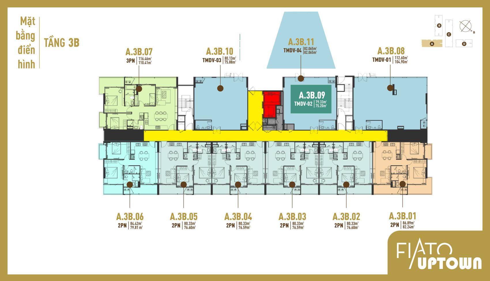 Mặt bằng tầng 3 Block A